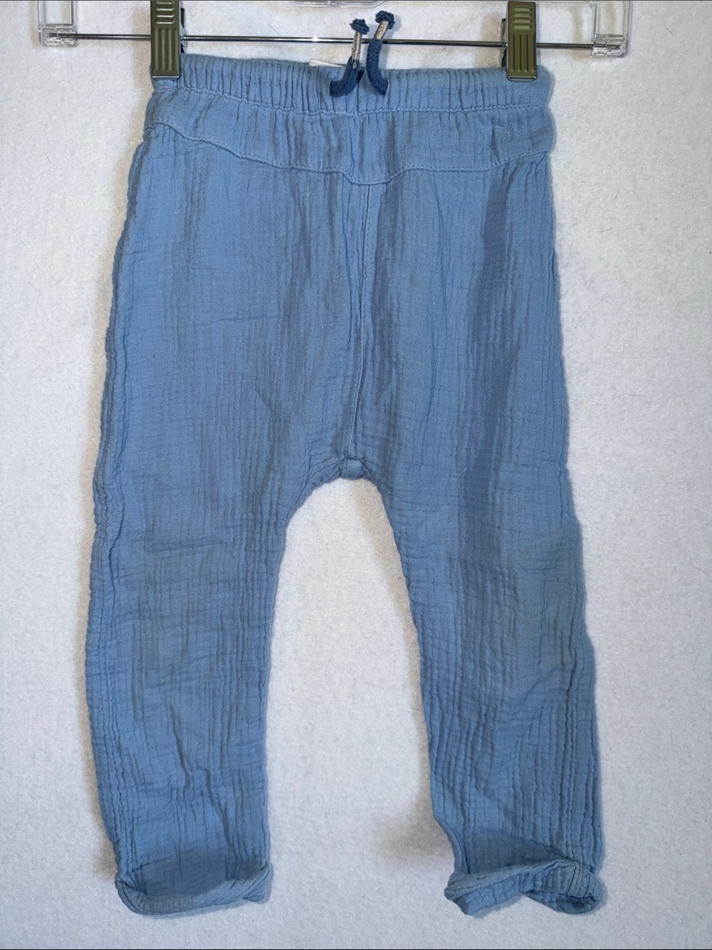 H&M Light Blue Crinkle Cotton Pull On Baby/Toddler Gauze Pants